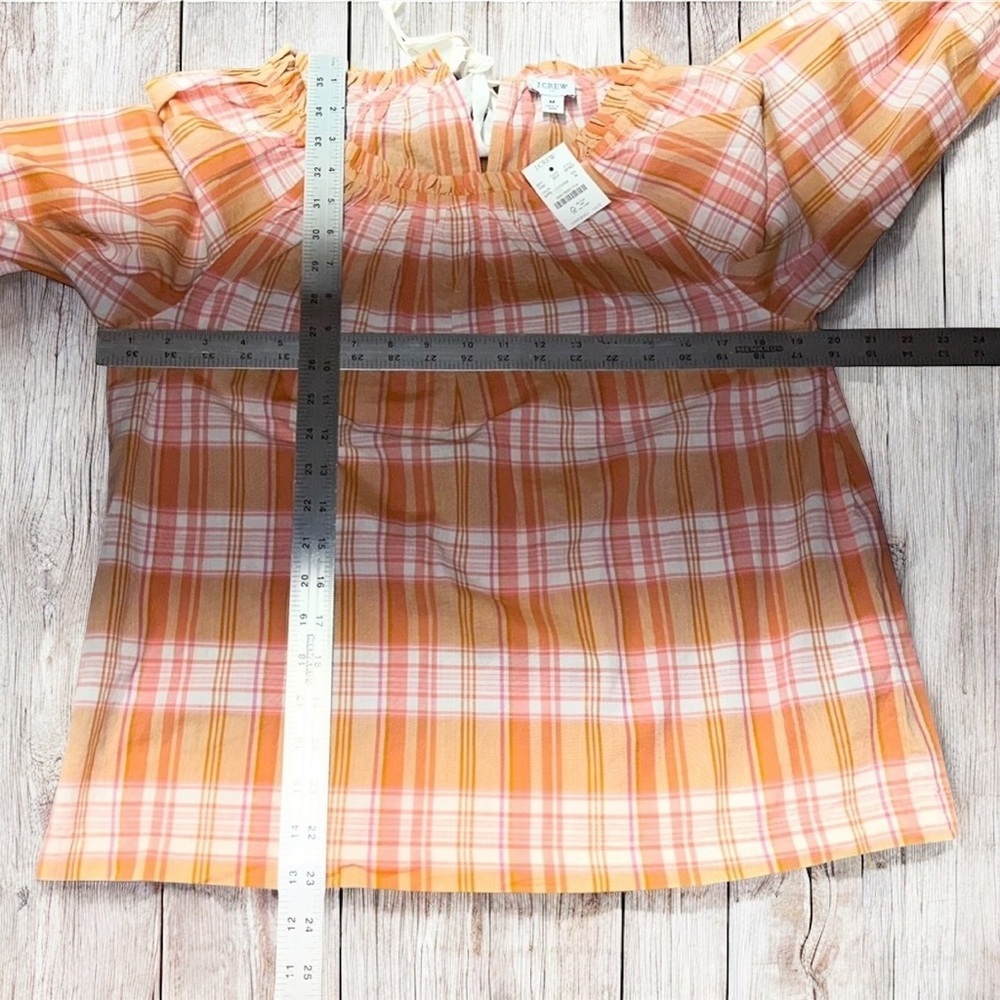 J. Crew Madras Plaid Ruffle Tie-Back 100% Cotton Orange Blouse Top ~ M ~ NWT - Picture 9 of 9